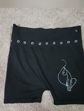 Baby Phat Black Stretch  Shorts with Rhinestone Cat Detail New W Tag